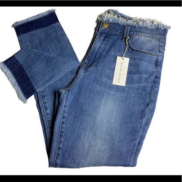 Moon River Raw Hem & Waist High Rise Jeans Size 28 - Picture 2 of 4